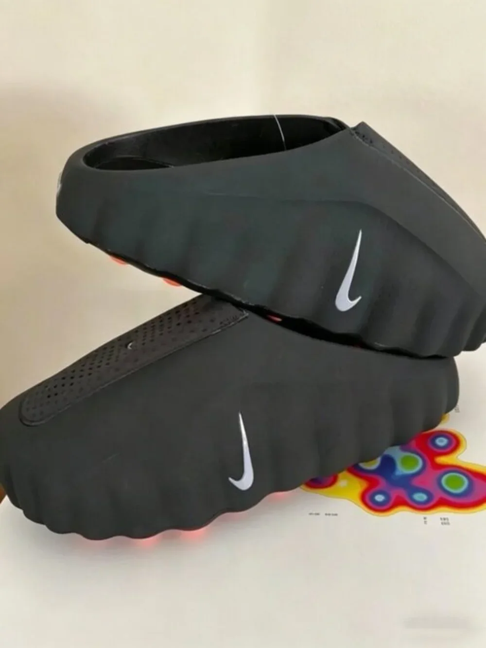 Nike Black Slides with Orange Cushion Pods